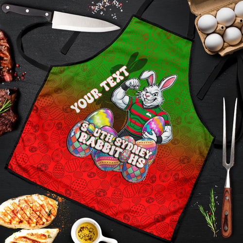 Personalized South Sydney Rabbitohs Apron Easter Mascot - Colorful Eggs Cartoon Style