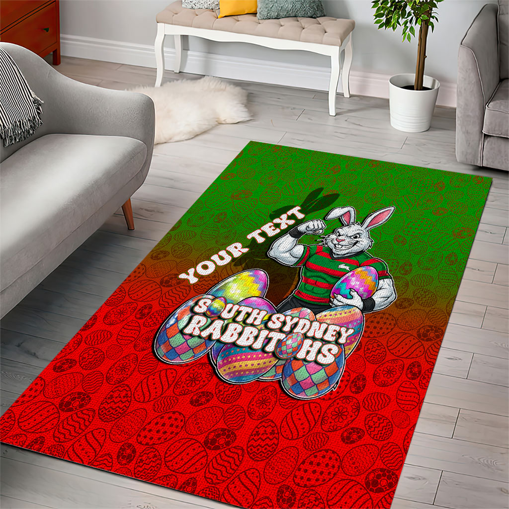 Personalized South Sydney Rabbitohs Area Rug Easter Mascot - Colorful Eggs Cartoon Style