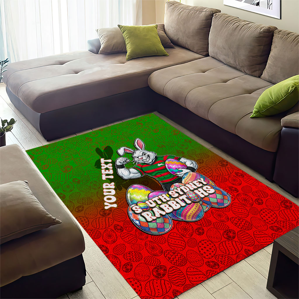 Personalized South Sydney Rabbitohs Area Rug Easter Mascot - Colorful Eggs Cartoon Style