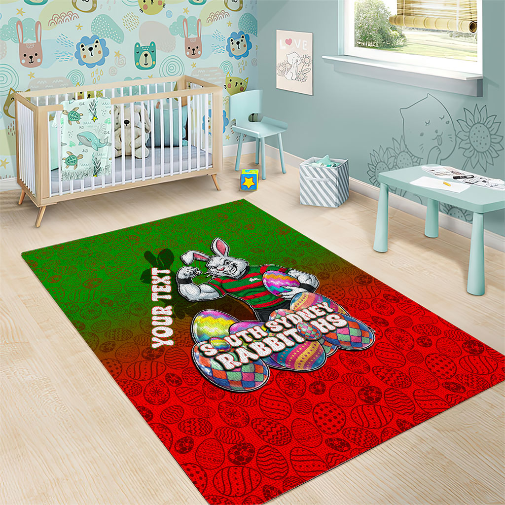 Personalized South Sydney Rabbitohs Area Rug Easter Mascot - Colorful Eggs Cartoon Style