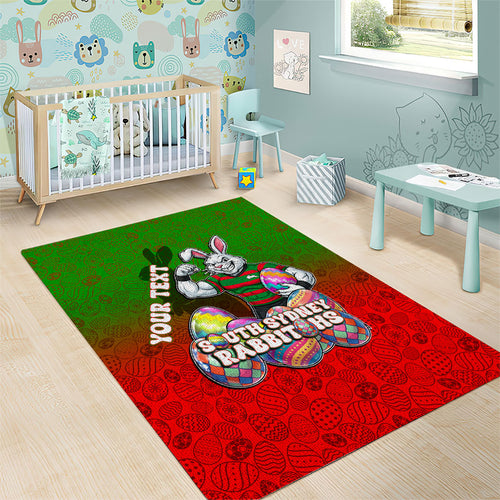 Personalized South Sydney Rabbitohs Area Rug Easter Mascot - Colorful Eggs Cartoon Style