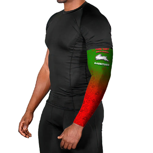 Personalized South Sydney Rabbitohs Arm Sleeves Easter Mascot - Colorful Eggs Cartoon Style