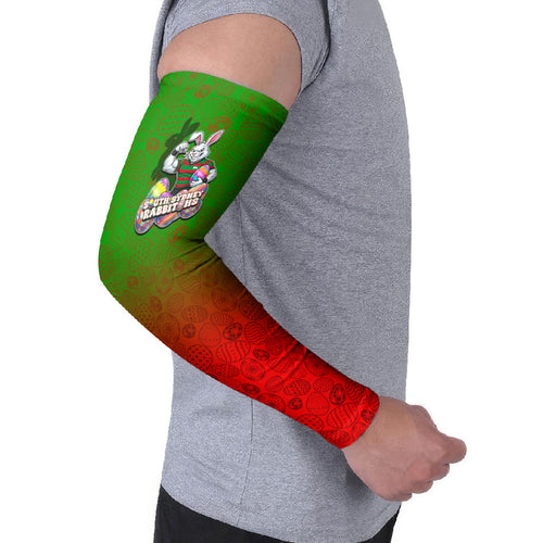 Personalized South Sydney Rabbitohs Arm Sleeves Easter Mascot - Colorful Eggs Cartoon Style
