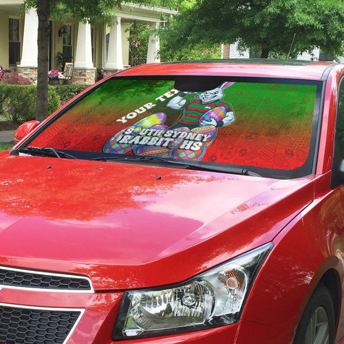 Personalized South Sydney Rabbitohs Auto Sun Shade Easter Mascot - Colorful Eggs Cartoon Style