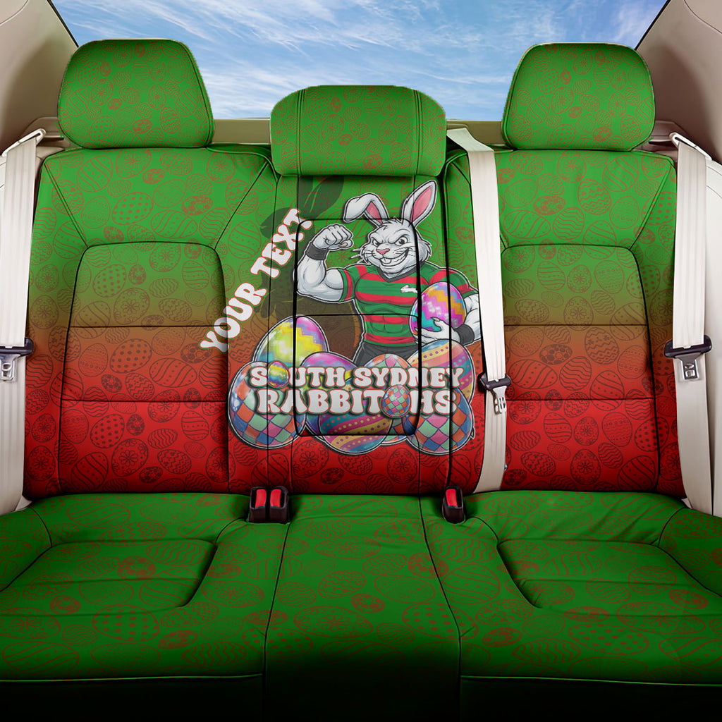 Personalized South Sydney Rabbitohs Back Car Seat Cover Easter Mascot - Colorful Eggs Cartoon Style