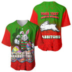 Personalized South Sydney Rabbitohs Baseball Jersey Easter Mascot - Colorful Eggs Cartoon Style