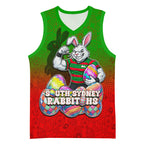 Personalized South Sydney Rabbitohs Basketball Jersey Easter Mascot - Colorful Eggs Cartoon Style