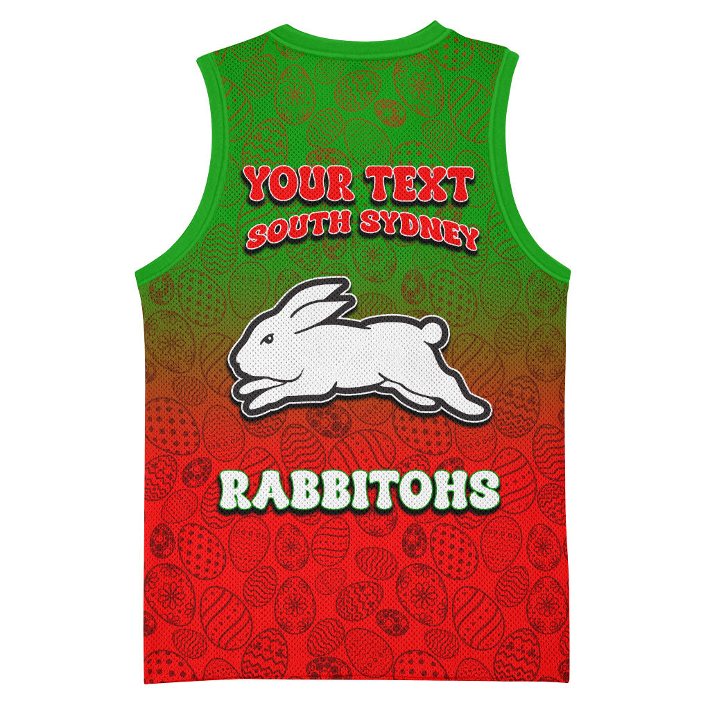 Personalized South Sydney Rabbitohs Basketball Jersey Easter Mascot - Colorful Eggs Cartoon Style