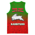 Personalized South Sydney Rabbitohs Basketball Jersey Easter Mascot - Colorful Eggs Cartoon Style