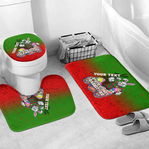 Personalized South Sydney Rabbitohs Bathroom Set Easter Mascot - Colorful Eggs Cartoon Style