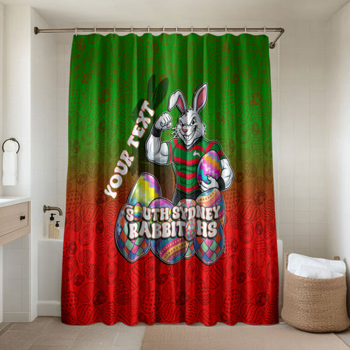 Personalized South Sydney Rabbitohs Bathroom Set Easter Mascot - Colorful Eggs Cartoon Style