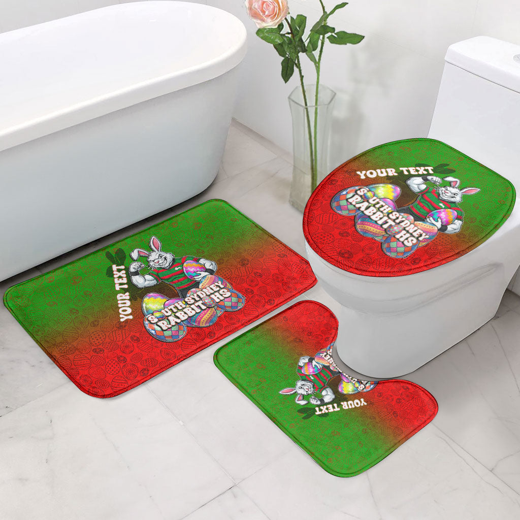 Personalized South Sydney Rabbitohs Bathroom Set Easter Mascot - Colorful Eggs Cartoon Style