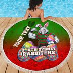 Personalized South Sydney Rabbitohs Beach Blanket Easter Mascot - Colorful Eggs Cartoon Style