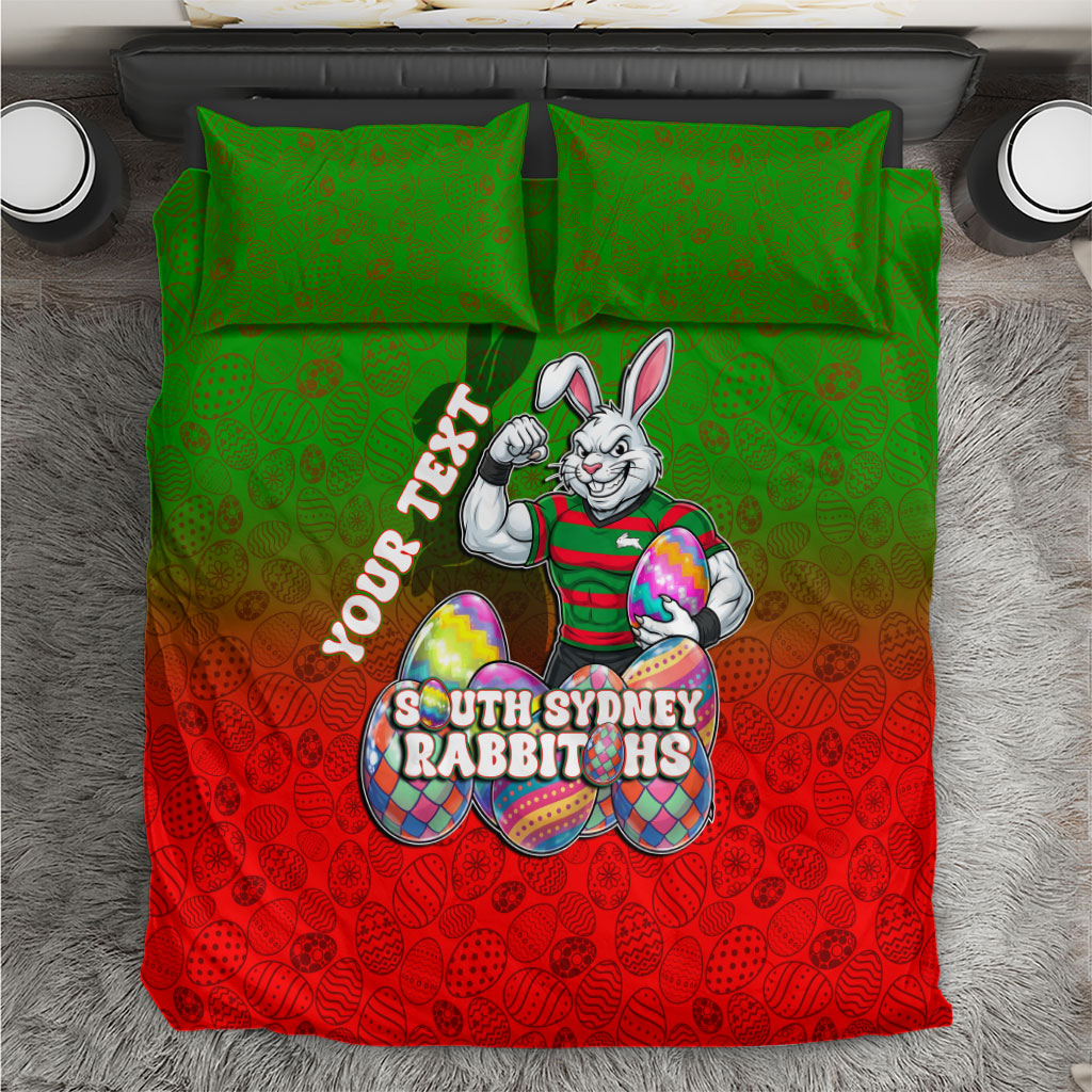Personalized South Sydney Rabbitohs Bedding Set Easter Mascot - Colorful Eggs Cartoon Style