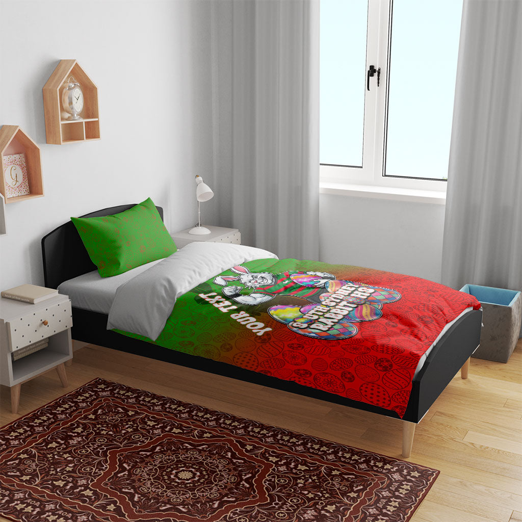 Personalized South Sydney Rabbitohs Bedding Set Easter Mascot - Colorful Eggs Cartoon Style