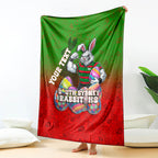 Personalized South Sydney Rabbitohs Blanket Easter Mascot - Colorful Eggs Cartoon Style
