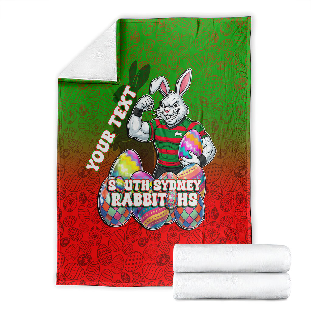 Personalized South Sydney Rabbitohs Blanket Easter Mascot - Colorful Eggs Cartoon Style