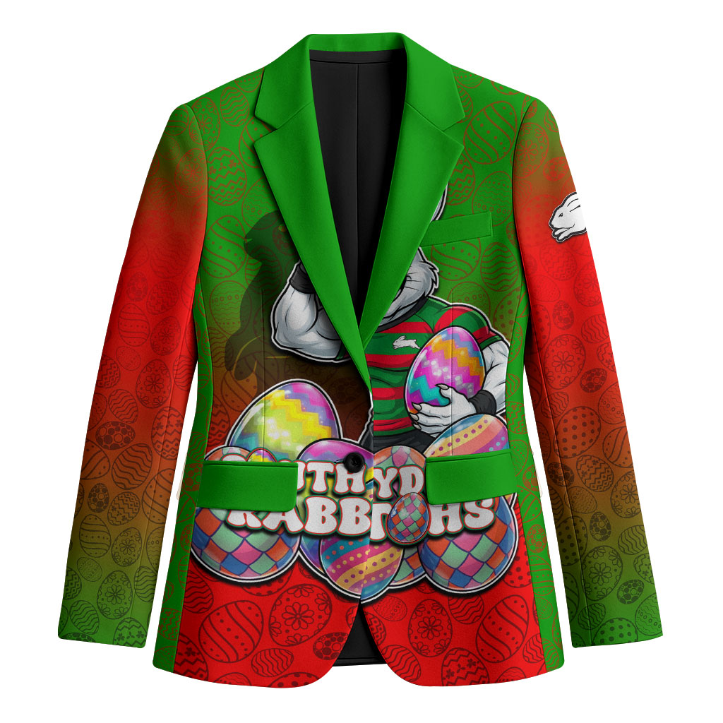 Personalized South Sydney Rabbitohs Blazer Easter Mascot - Colorful Eggs Cartoon Style