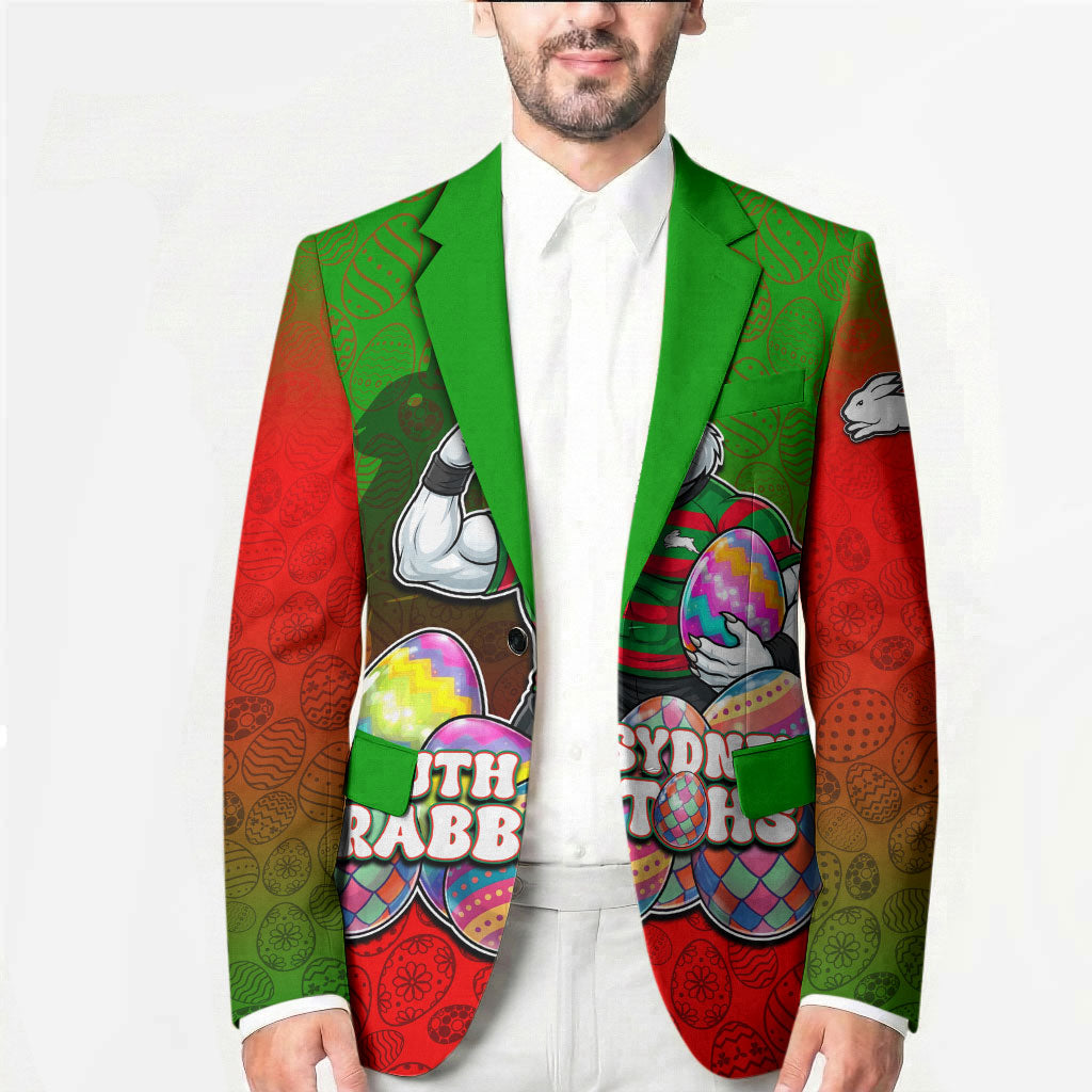Personalized South Sydney Rabbitohs Blazer Easter Mascot - Colorful Eggs Cartoon Style