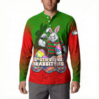 Personalized South Sydney Rabbitohs Button Sweatshirt Easter Mascot - Colorful Eggs Cartoon Style