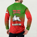 Personalized South Sydney Rabbitohs Button Sweatshirt Easter Mascot - Colorful Eggs Cartoon Style