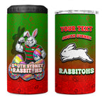 Personalized South Sydney Rabbitohs 4 in 1 Can Cooler Tumbler Easter Mascot - Colorful Eggs Cartoon Style
