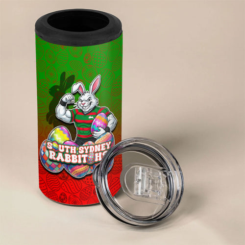 Personalized South Sydney Rabbitohs 4 in 1 Can Cooler Tumbler Easter Mascot - Colorful Eggs Cartoon Style