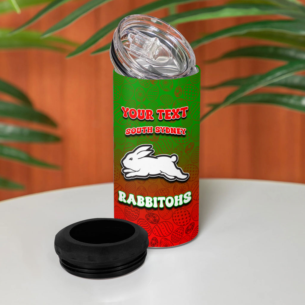 Personalized South Sydney Rabbitohs 4 in 1 Can Cooler Tumbler Easter Mascot - Colorful Eggs Cartoon Style