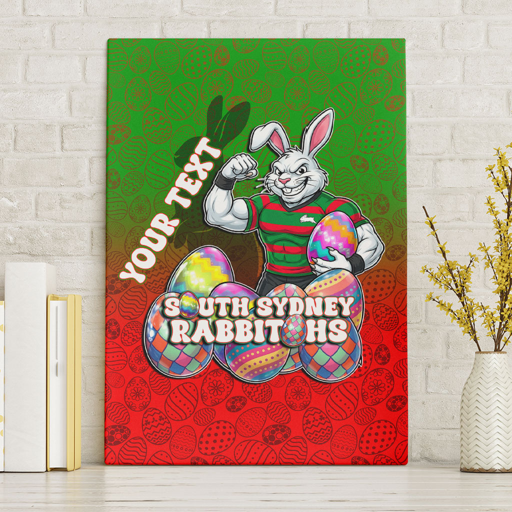 Personalized South Sydney Rabbitohs Canvas Wall Art Easter Mascot - Colorful Eggs Cartoon Style