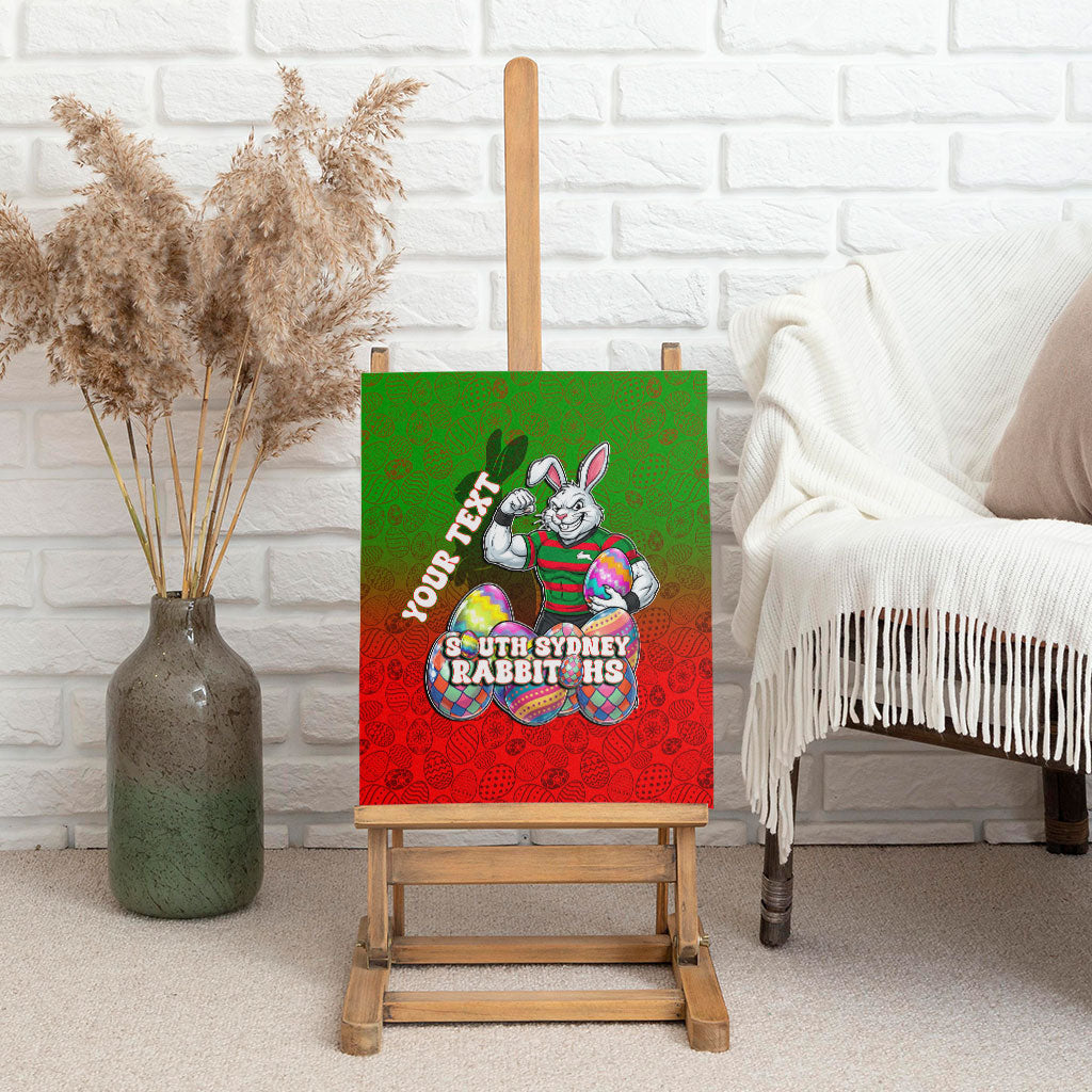 Personalized South Sydney Rabbitohs Canvas Wall Art Easter Mascot - Colorful Eggs Cartoon Style