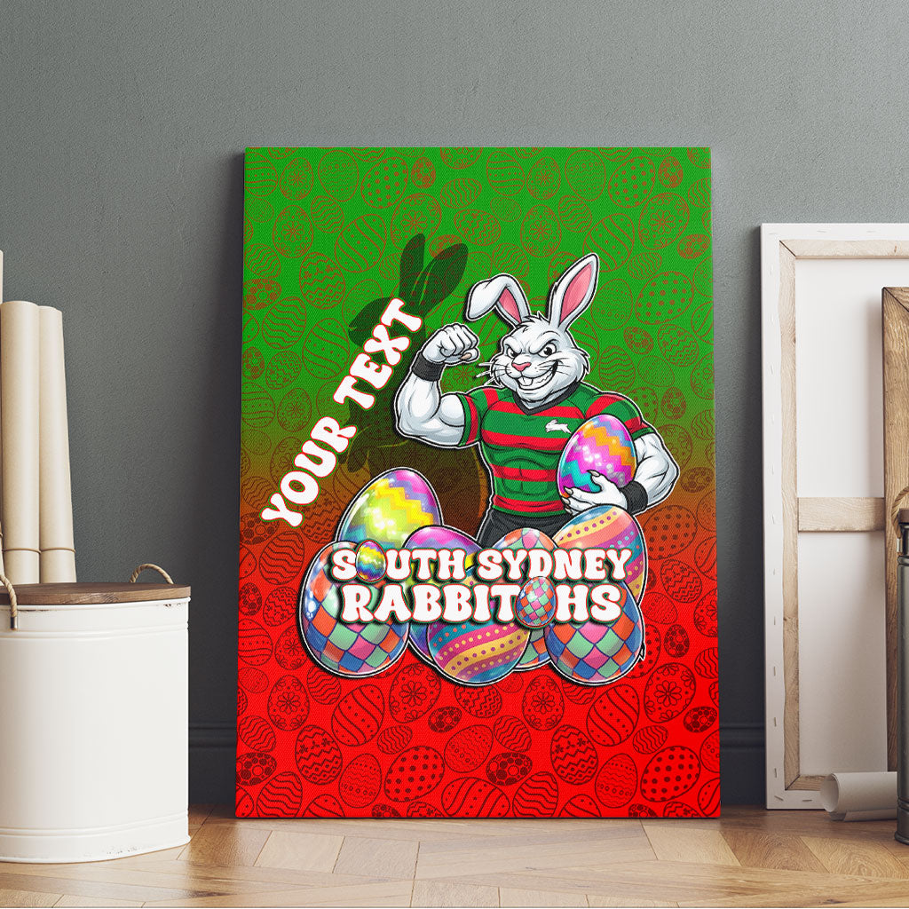 Personalized South Sydney Rabbitohs Canvas Wall Art Easter Mascot - Colorful Eggs Cartoon Style