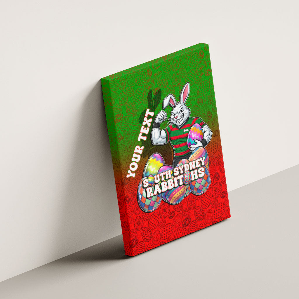Personalized South Sydney Rabbitohs Canvas Wall Art Easter Mascot - Colorful Eggs Cartoon Style