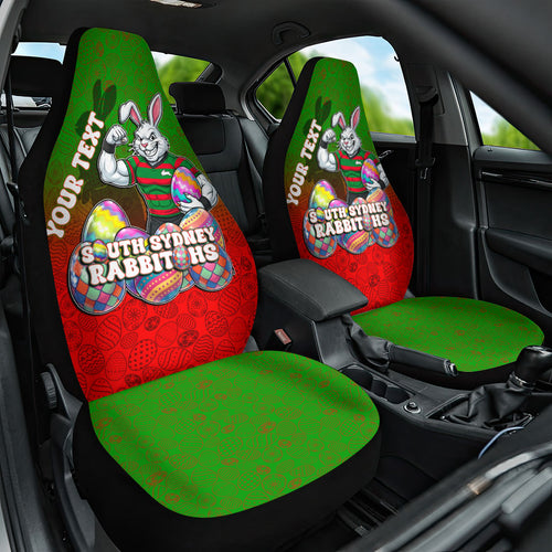 Personalized South Sydney Rabbitohs Car Seat Cover Easter Mascot - Colorful Eggs Cartoon Style