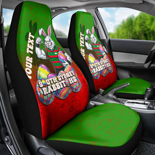 Personalized South Sydney Rabbitohs Car Seat Cover Easter Mascot - Colorful Eggs Cartoon Style