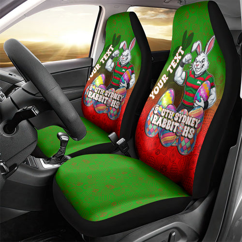 Personalized South Sydney Rabbitohs Car Seat Cover Easter Mascot - Colorful Eggs Cartoon Style
