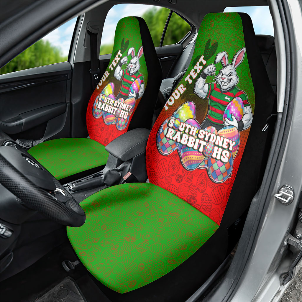 Personalized South Sydney Rabbitohs Car Seat Cover Easter Mascot - Colorful Eggs Cartoon Style
