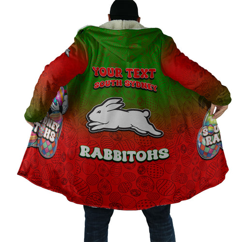 Personalized South Sydney Rabbitohs Cloak Easter Mascot - Colorful Eggs Cartoon Style