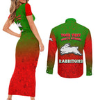 Personalized South Sydney Rabbitohs Couples Matching Short Sleeve Bodycon Dress and Long Sleeve Button Shirt Easter Mascot - Colorful Eggs Cartoon Style