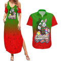 Personalized South Sydney Rabbitohs Couples Matching Summer Maxi Dress and Hawaiian Shirt Easter Mascot - Colorful Eggs Cartoon Style
