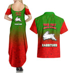 Personalized South Sydney Rabbitohs Couples Matching Summer Maxi Dress and Hawaiian Shirt Easter Mascot - Colorful Eggs Cartoon Style