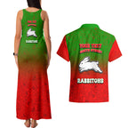 Personalized South Sydney Rabbitohs Couples Matching Tank Maxi Dress and Hawaiian Shirt Easter Mascot - Colorful Eggs Cartoon Style
