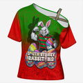 Personalized South Sydney Rabbitohs Cross Shoulder Shirt Easter Mascot - Colorful Eggs Cartoon Style