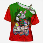 Personalized South Sydney Rabbitohs Cross Shoulder Shirt Easter Mascot - Colorful Eggs Cartoon Style