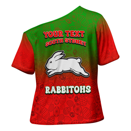 Personalized South Sydney Rabbitohs Cross Shoulder Shirt Easter Mascot - Colorful Eggs Cartoon Style