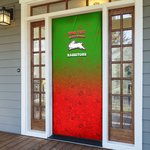 Personalized South Sydney Rabbitohs Door Cover Easter Mascot - Colorful Eggs Cartoon Style