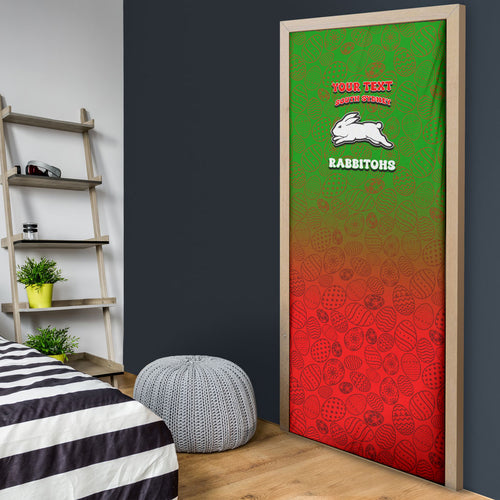 Personalized South Sydney Rabbitohs Door Cover Easter Mascot - Colorful Eggs Cartoon Style