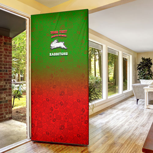 Personalized South Sydney Rabbitohs Door Cover Easter Mascot - Colorful Eggs Cartoon Style