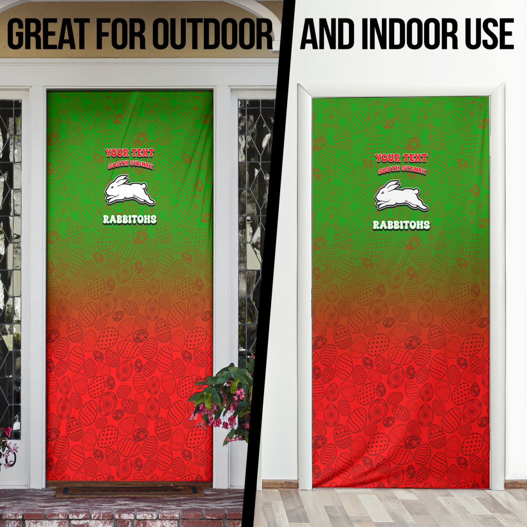 Personalized South Sydney Rabbitohs Door Cover Easter Mascot - Colorful Eggs Cartoon Style