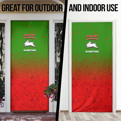 Personalized South Sydney Rabbitohs Door Cover Easter Mascot - Colorful Eggs Cartoon Style