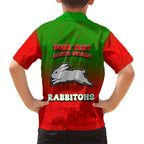Personalized South Sydney Rabbitohs Family Matching Mermaid Dress and Hawaiian Shirt Easter Mascot - Colorful Eggs Cartoon Style